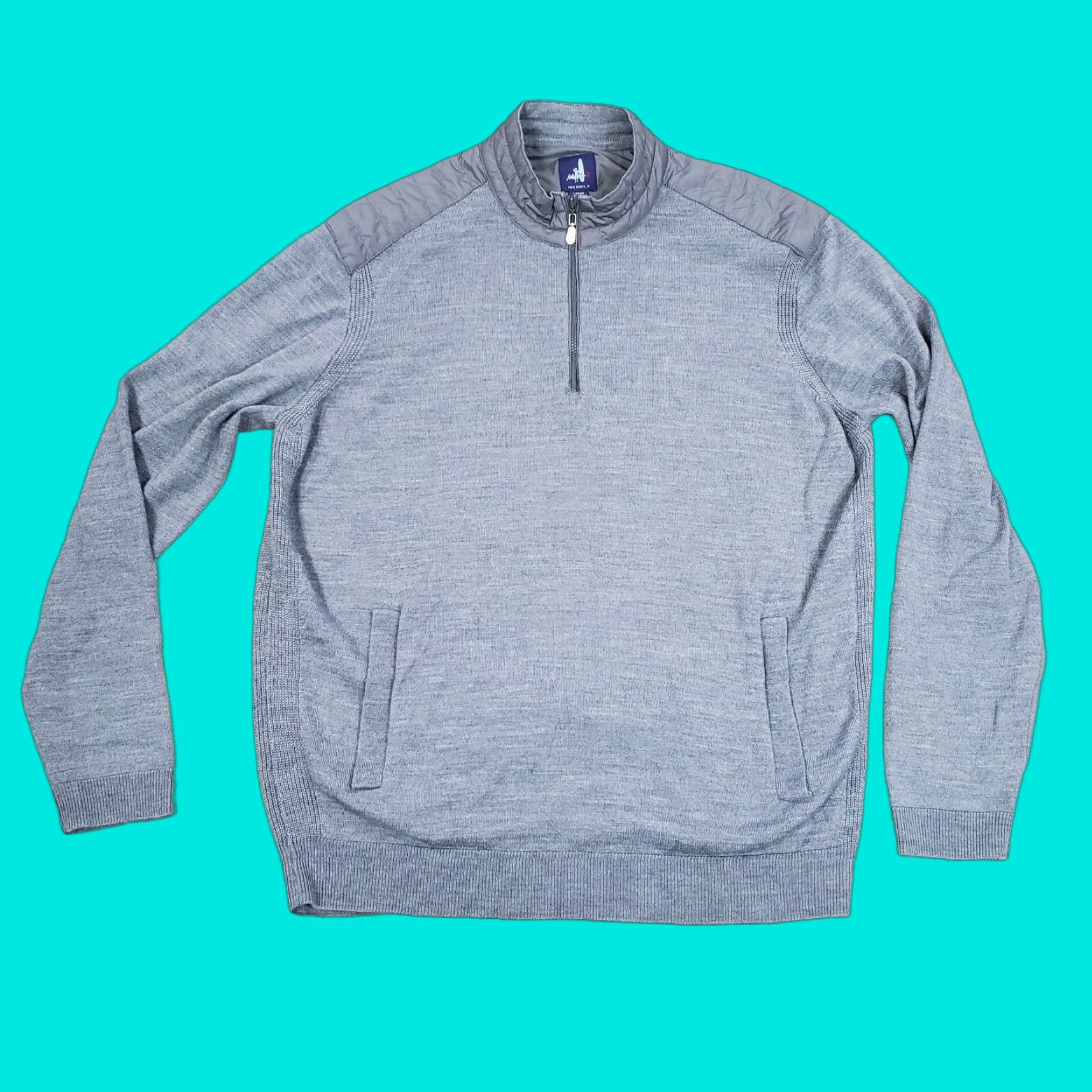 johnnie-O Johnnie O Pullover Mens Large Gray Merino Wool Knit Sweater Jacket Quarter Zip Size US L / EU 52-54 / 3 - 1 Thumbnail