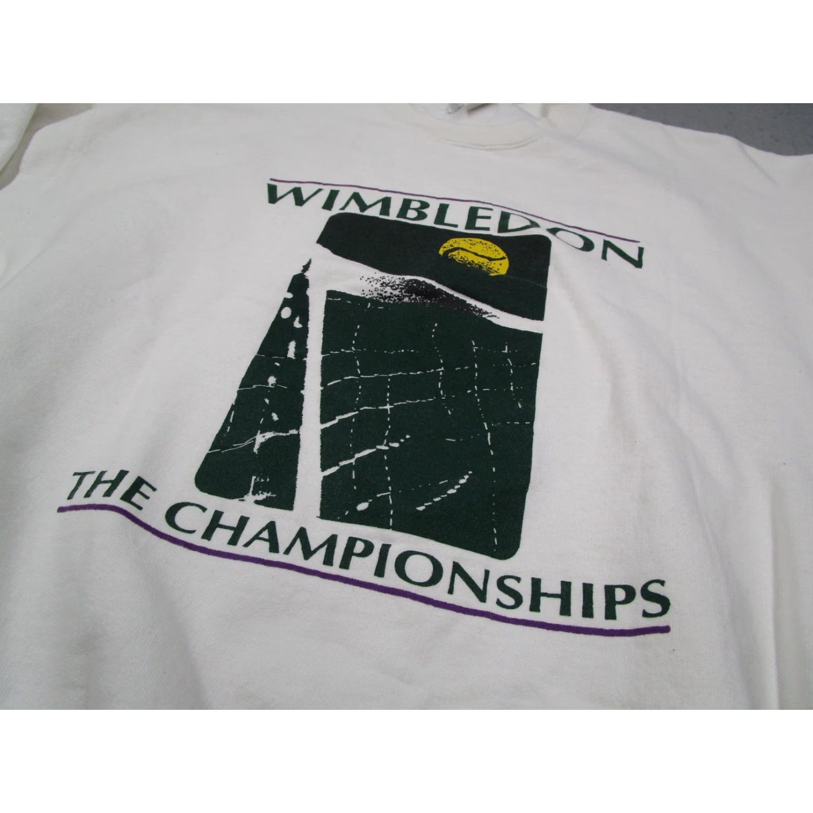 Vintage VINTAGE Wimbledon Mens White Fleece Pullover Sweatshirt Crew Neck Cotton Polyester Made in USA M Size US M / EU 48-50 / 2 - 2 Thumbnail