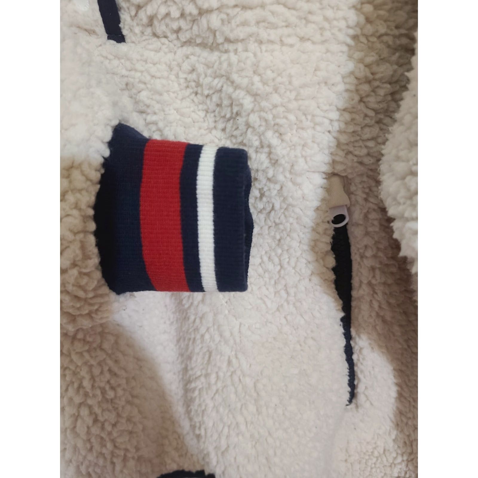 Tommy Hilfiger TOMMY HILFIGER Womens Jacket Be ige White Sherpa Fleece Sport L Kimono Collared Mid-Length Zip Snap Long Sleeve Fall Winter Sports Mens Womens Size L / US 10 / IT 46 - 6 Thumbnail