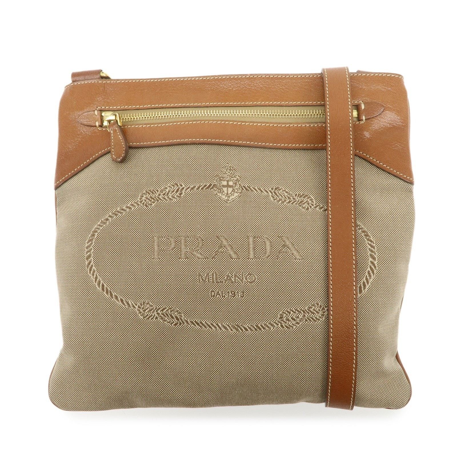 Prada Prada Logo Jacquard Leather Crossbody Bag Beige Size ONE SIZE - 1 Thumbnail