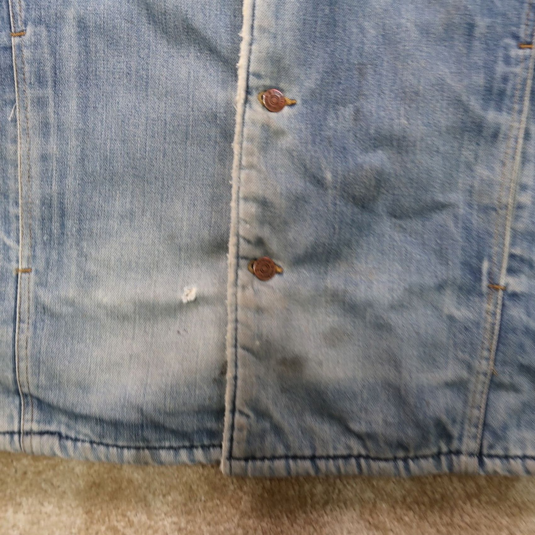 Sears VINTAGE Sears Roebucks Sherpa lined Trucker Coat Mens Large Distressed denim Jacket/Coat Denim Trucker Jacket Men Large Blue 90s/Classic Size US L / EU 52-54 / 3 - 4 Thumbnail