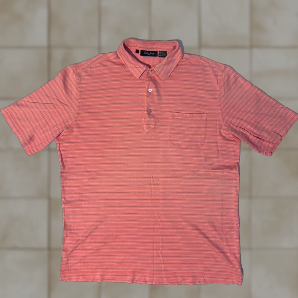 Vintage Bobbty Jones Polo Shirt Peach Pink Striped Athletic Golf - M Short Sleeve Size US L / EU 52-54 / 3 - 1 Thumbnail