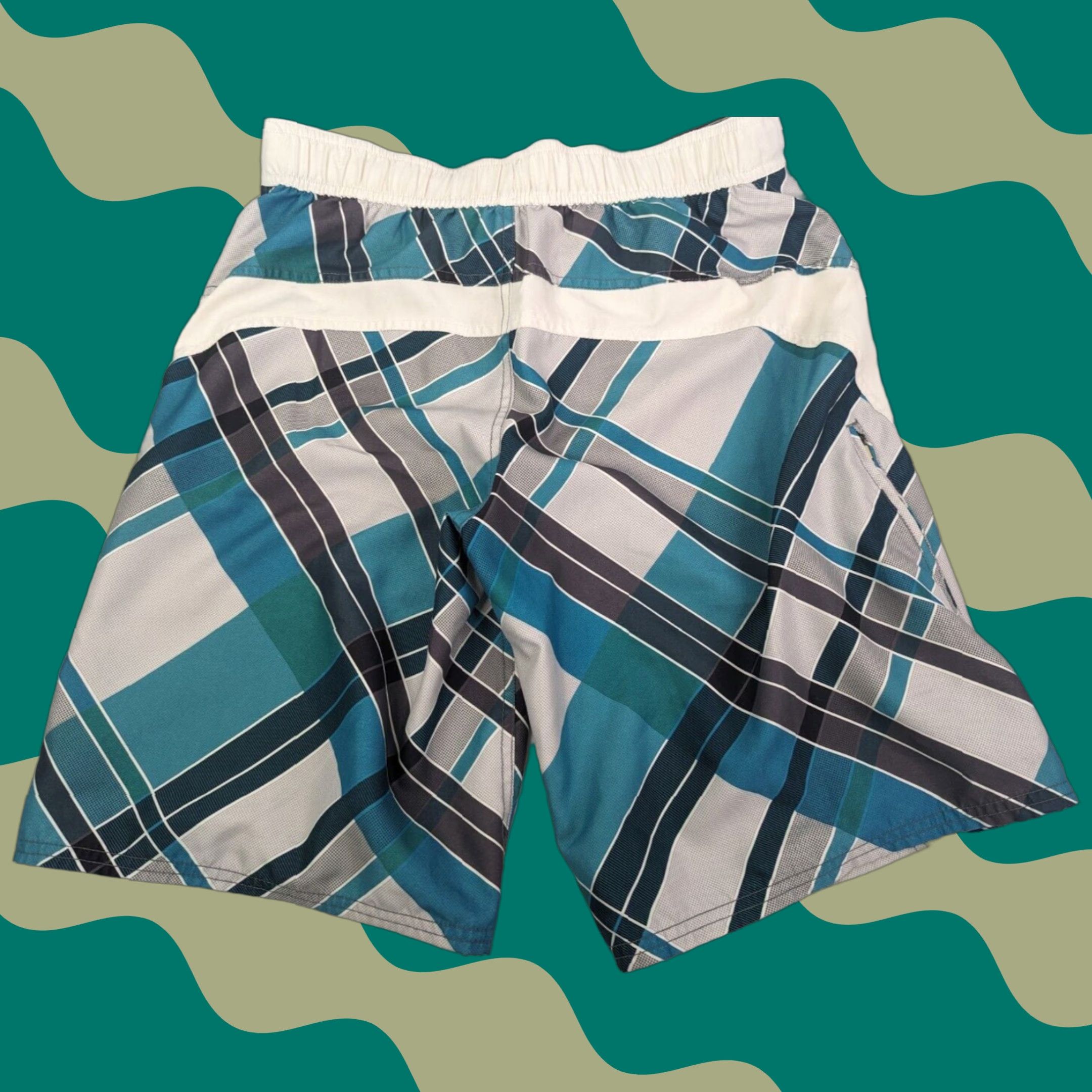 Ocean Pacific OP Ocean Pacific Green Blue Pattern Mens Size Small 28 Swim Surf Lined Trunks Size US 29 - 1 Thumbnail