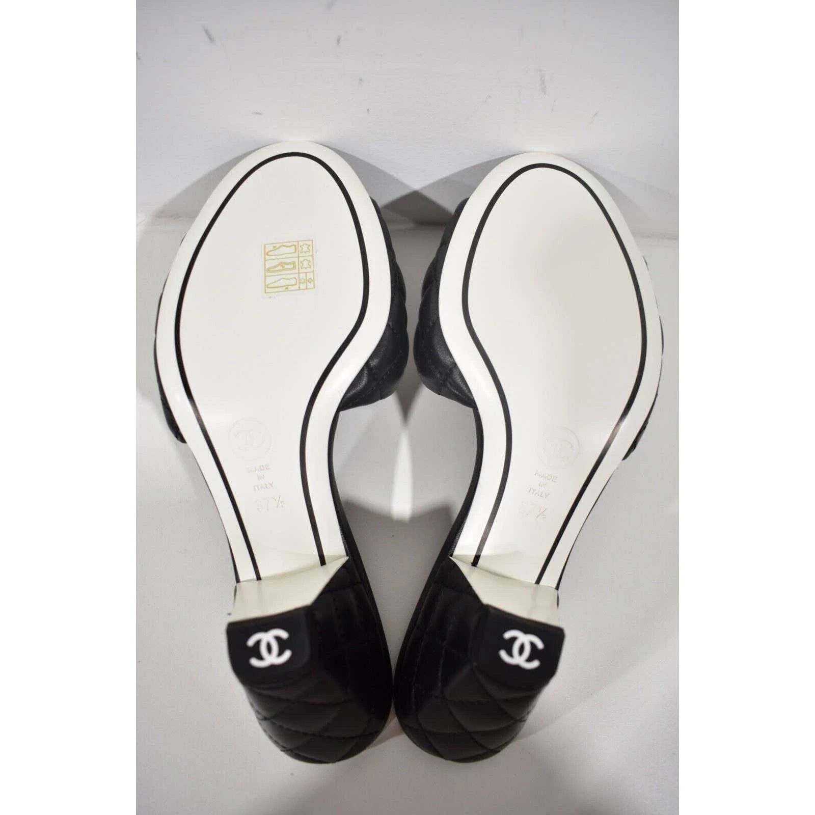 Chanel REV Quilted CC Logo Cone Heel Mule Slide Sandal 37.5 Size US 7.5 / IT 37.5 - 11 Thumbnail