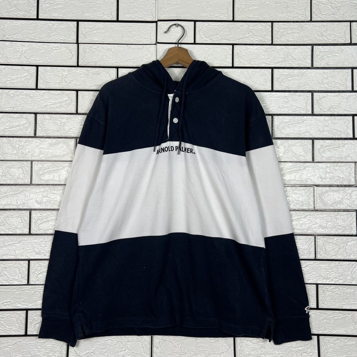 Japanese Brand ARNOLD PALMER Big Logo HalfButton Pullover Hoodie #4257-C194 Size US L / EU 52-54 / 3 - 8 Thumbnail