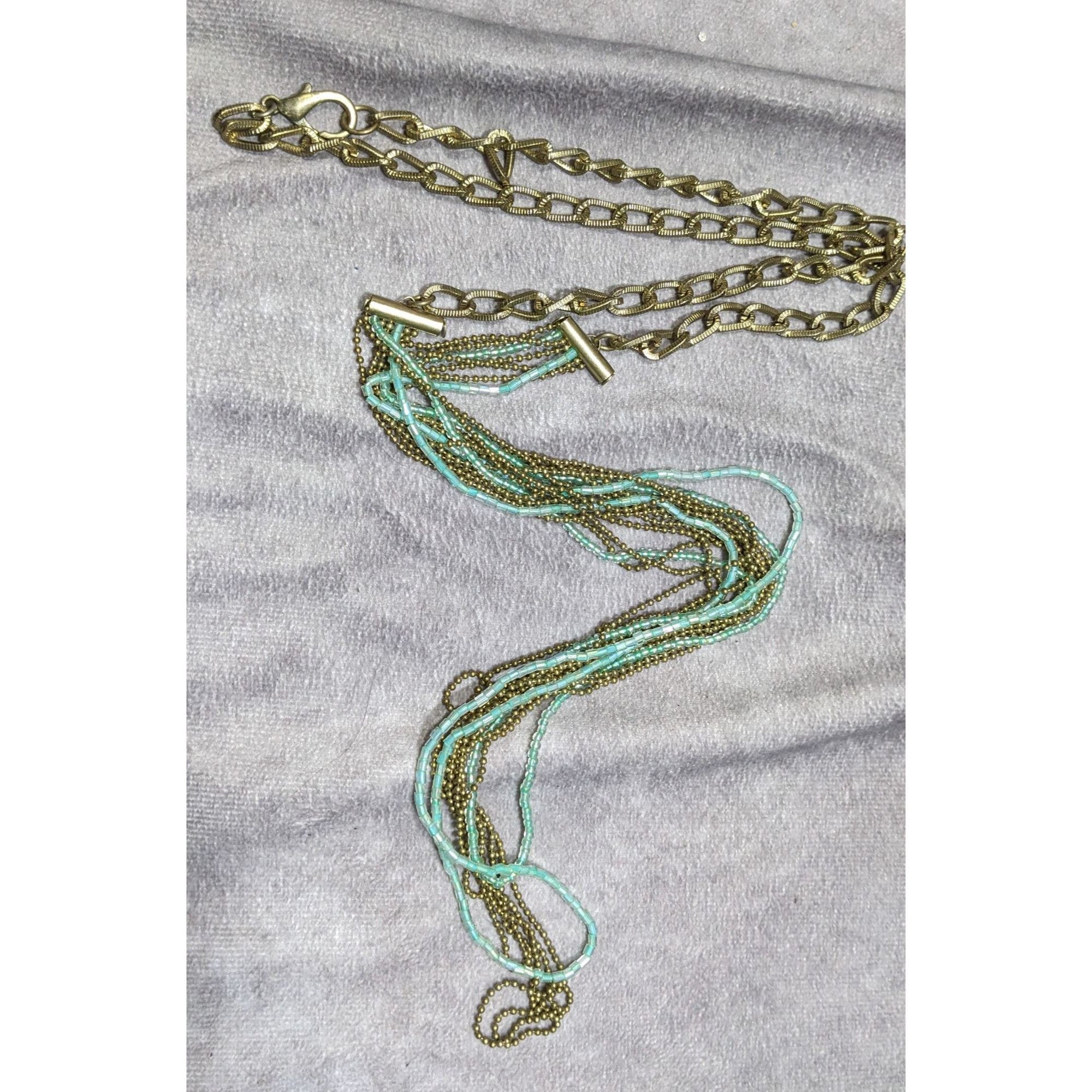 Other Layered Gold Tone & Aqua Chain Necklace With Multi-Strand De Size ONE SIZE - 4 Thumbnail