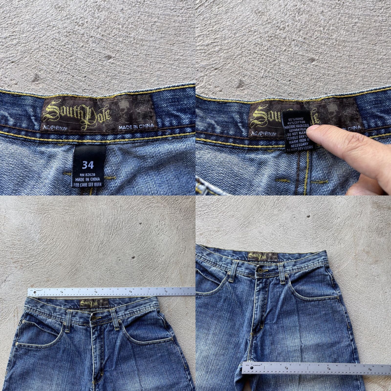 Southpole VINTAGE Southpole Jeans Men 34x32 Denim Baggy Wide-Leg Y2K 90s Grunge Hip Hop Dark Blue Embroidered Logo/Back Patch Mens Regular 34 waist 32 inseam Size US 34 / EU 50 - 8 Thumbnail