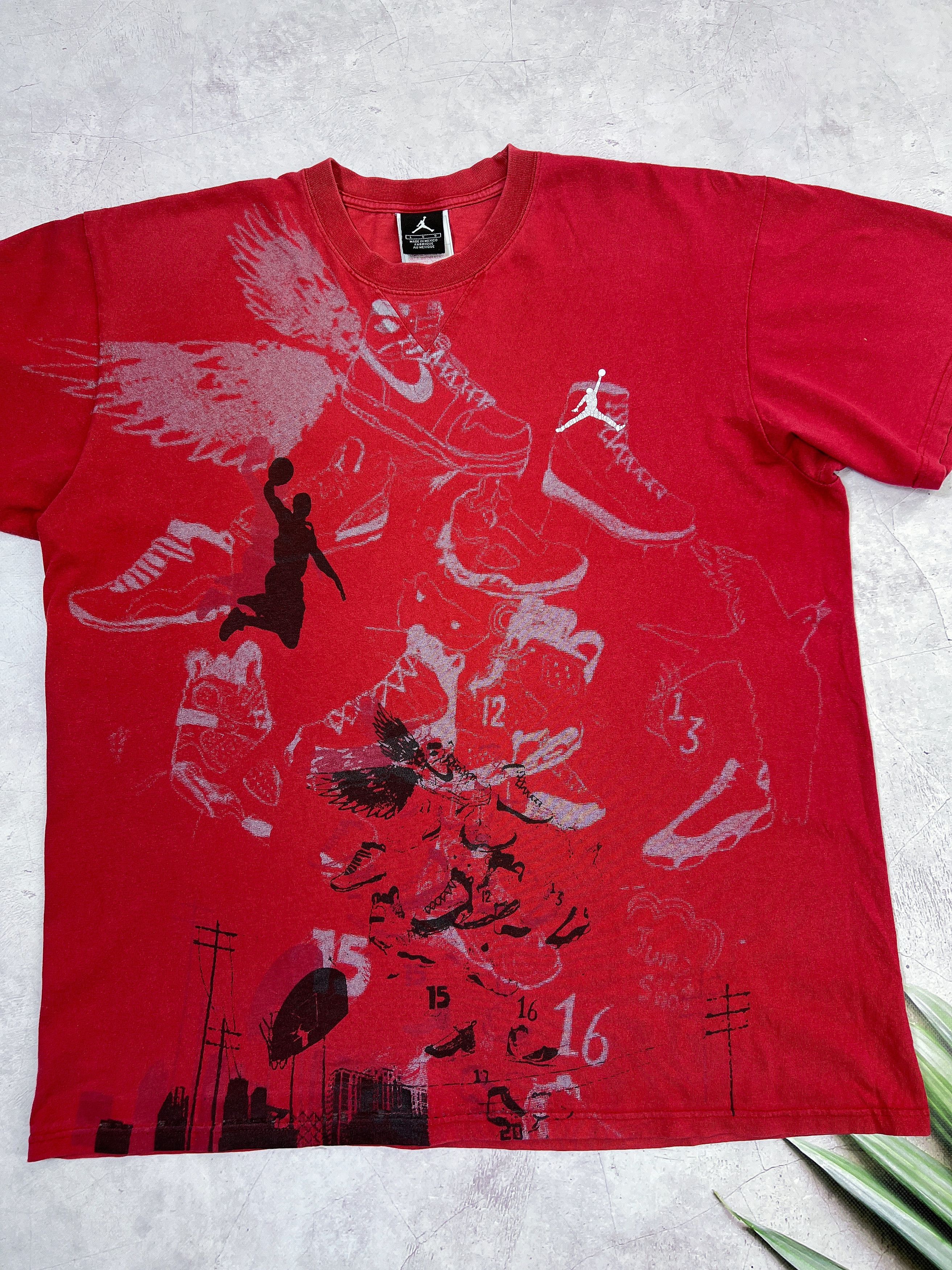 Jordan Brand × NBA × Vintage Y2K Jordan T-Shirt Shoes All Over Print Logo Size US L / EU 52-54 / 3 - 4 Thumbnail