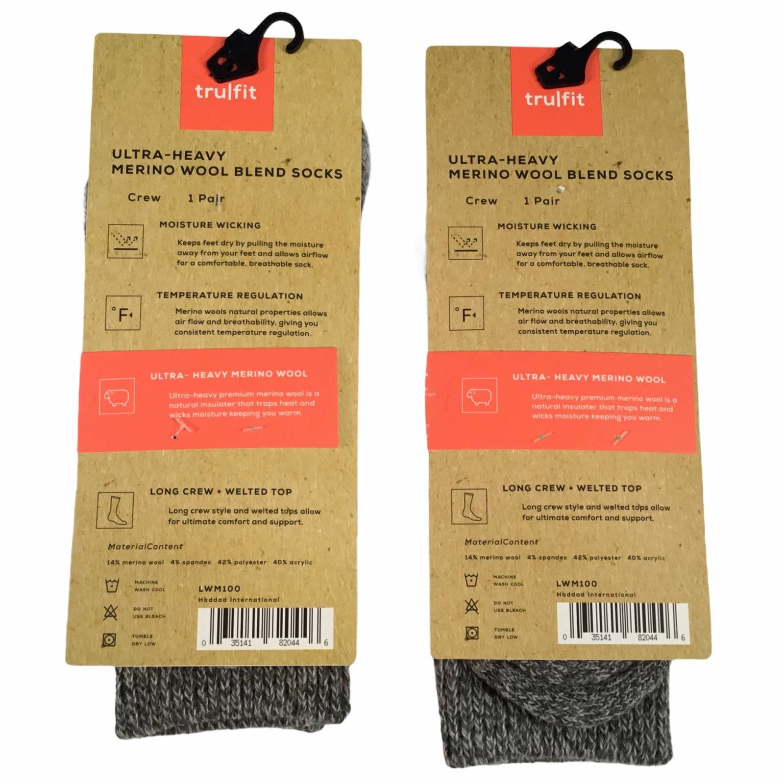 Other Trufit Merino Wool Socks Womens 2Pr Medium Gray NWT Size ONE SIZE - 2 Thumbnail