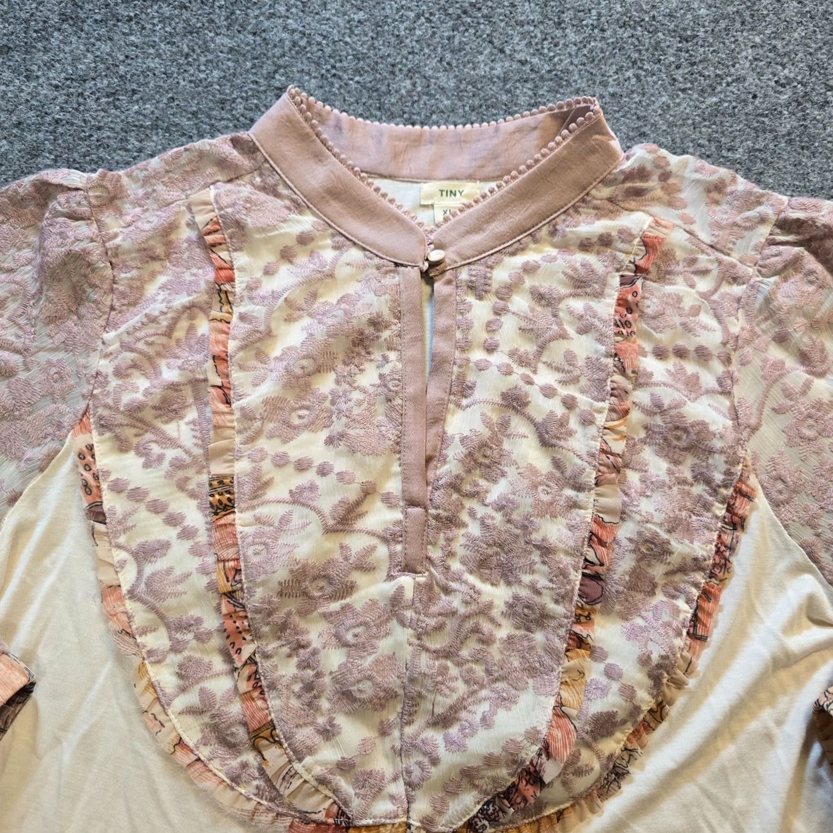Vintage Tiny Top Blouse XL Womens White Pink Lace High Neck Casual Bohemian Romantic-Ruffle Victorian Anthro Shirt Size XL / US 12-14 / IT 48-50 - 2 Thumbnail