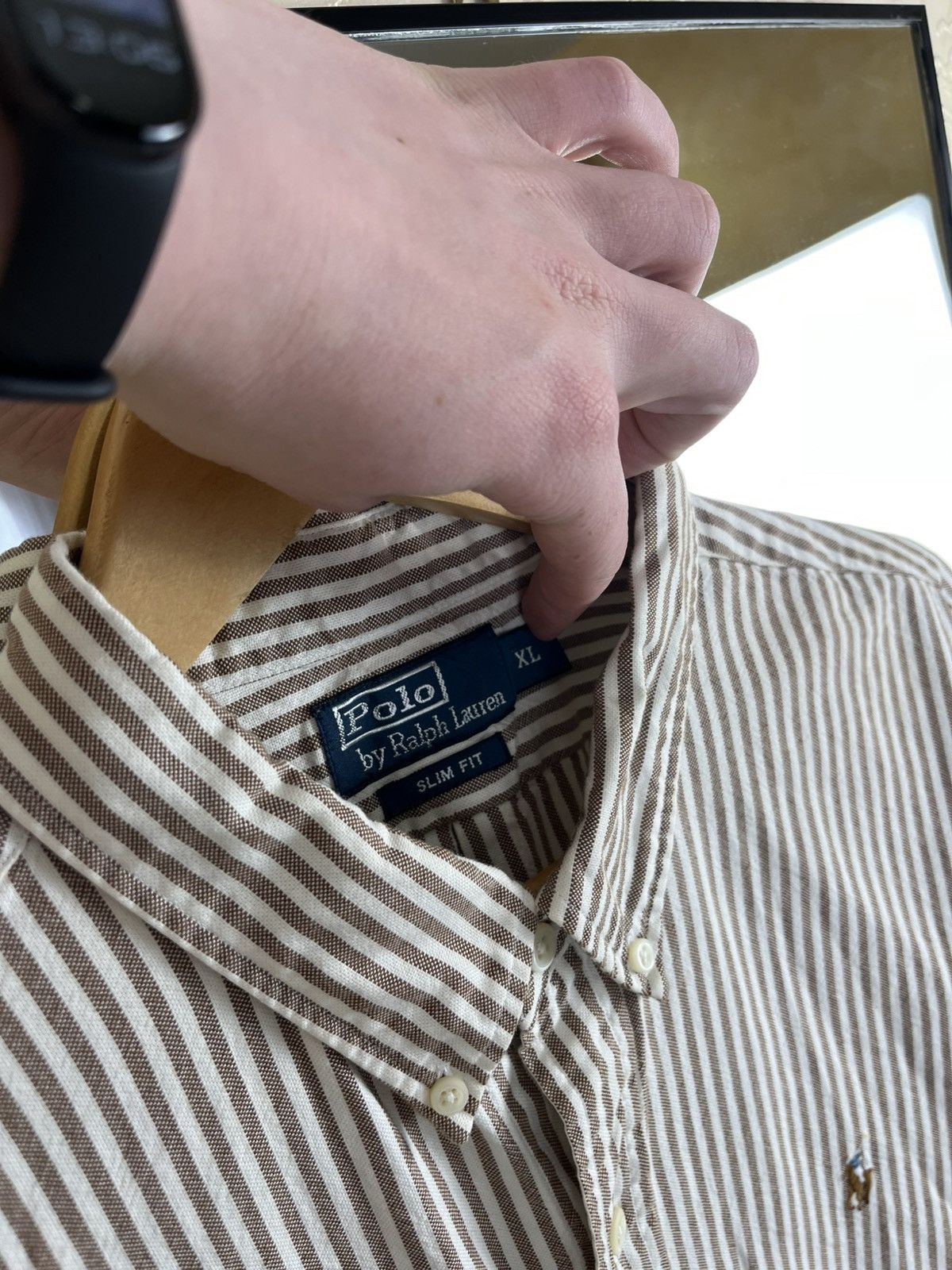 Polo Ralph Lauren Polo Ralph Lauren Slim Fit Brown Striped Oxford Shirt Size US XL / EU 56 / 4 - 3 Thumbnail