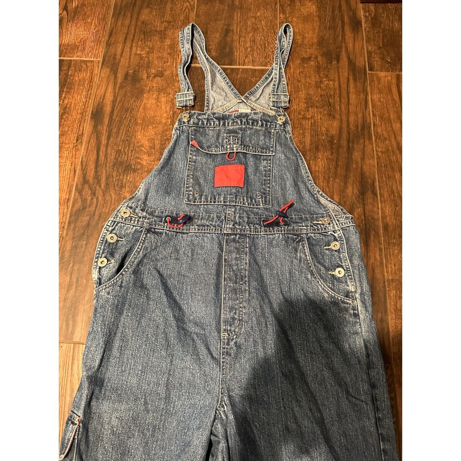 Equipment VINTAGE BUM Equipment Bib Overalls Denim Blue 90s Women's M Medium Jeans Cargo Pocket 5-Pocket Design Buckle Button Size 32" / US 10 / IT 46 - 4 Thumbnail