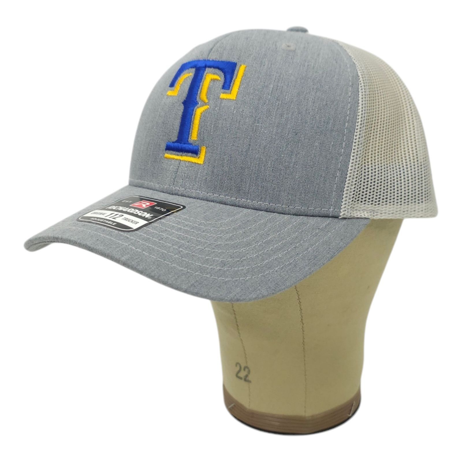 Richardson Blue Gold Embroidered T Logo Mesh Snapback Cap Trucker Hat Size ONE SIZE - 2 Thumbnail