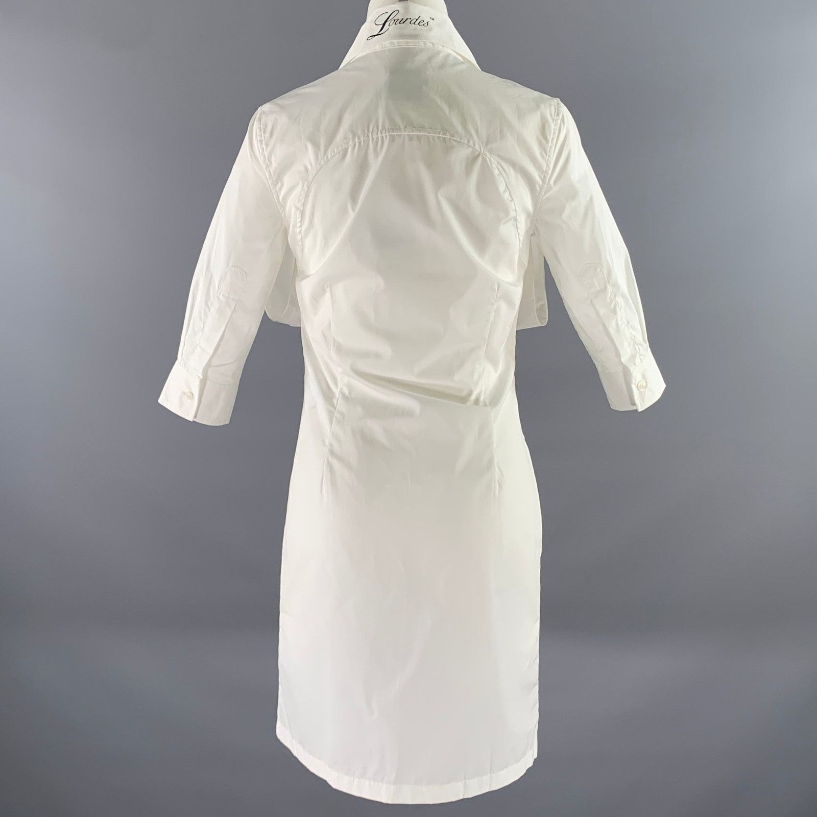 Lourdes LOURDES Size S White Cotton Button Up Knee-Length Dress Size S / US 4 / IT 40 - 4 Thumbnail