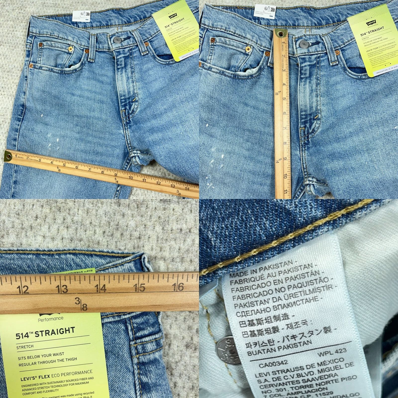 Levi's Levi's 514 Jeans Men 30x30 Straight Leg Medium Wash Stretch Distressed Denim Regular 5-Pocket Zipper Button Blue Size US 30 / EU 46 - 9 Thumbnail