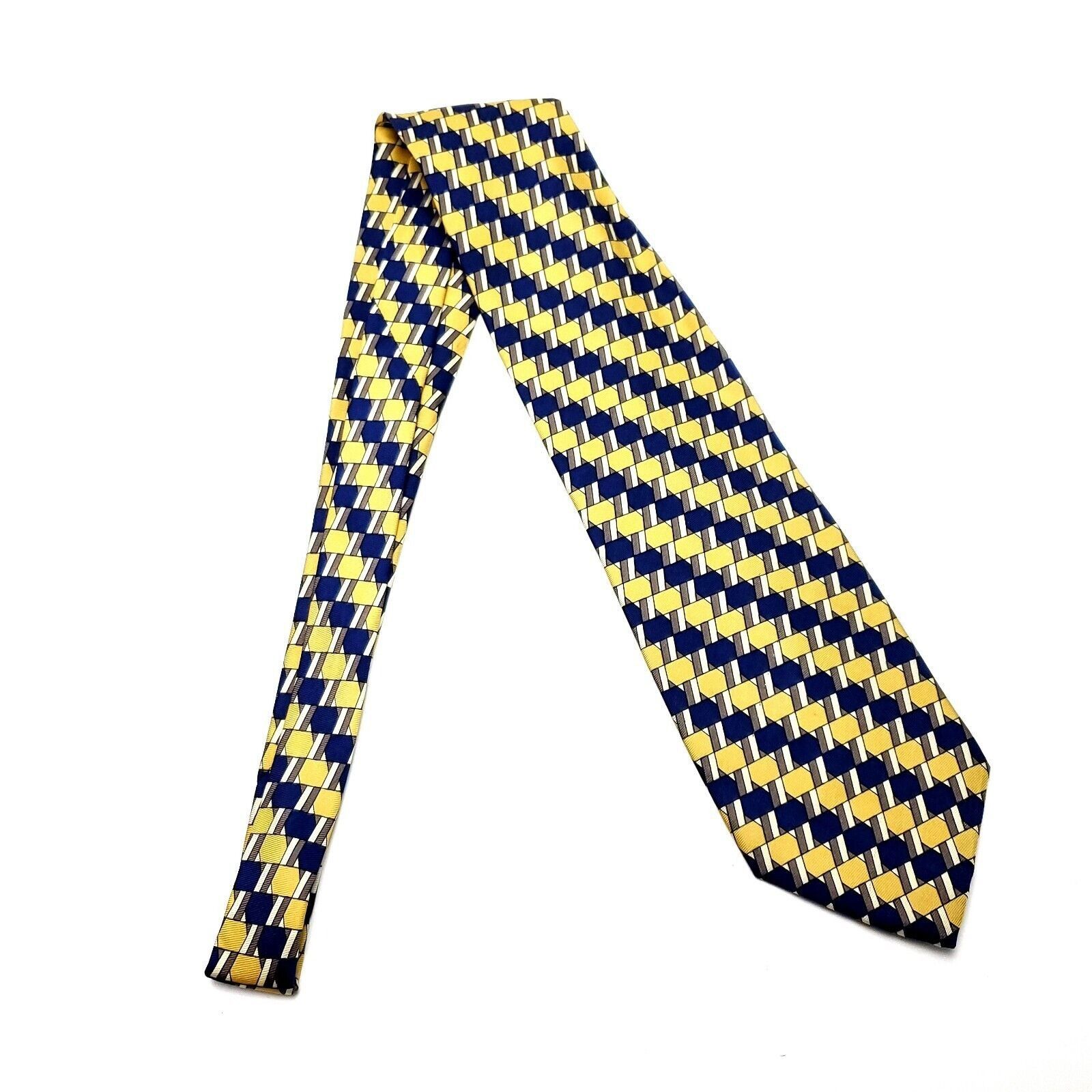 Kenneth Cole Kenneth Cole Silk Tie Yellow Blue Geometric Print Wide Size ONE SIZE - 6 Thumbnail