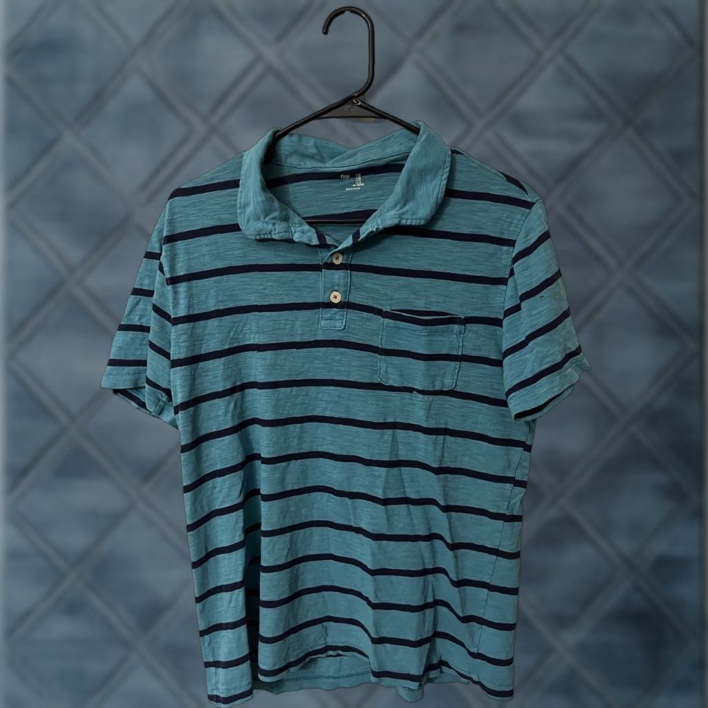 Gap VINTAGE Gap Polo Shirt Blue Striped Short Sleeve Cotton Regular Fit M Mens Size US M / EU 48-50 / 2 - 1 Thumbnail