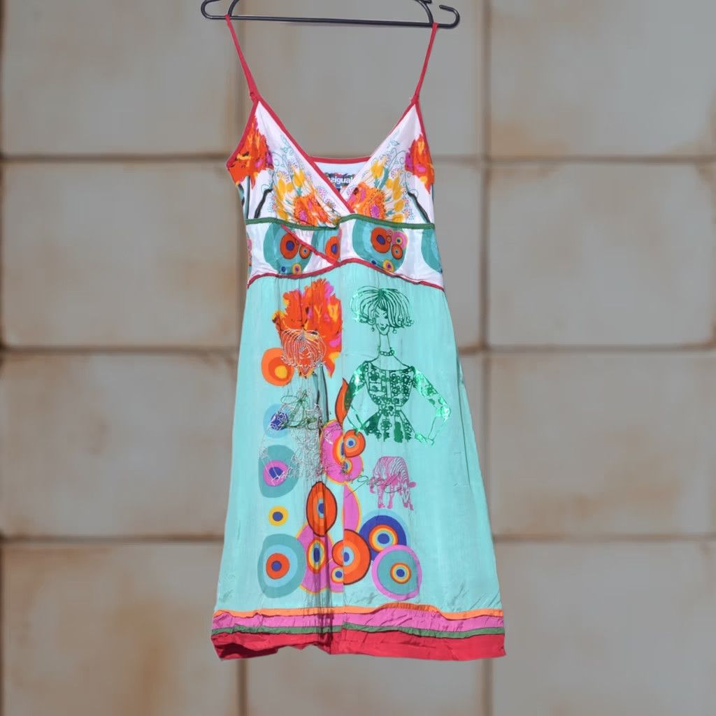 Desigual Desigual Womens A-Line Dress Sleeveless V-Neck Multicoloured Floral Regular 38 Lis Casual Party/Cocktail Travel Womens Size XS / US 0-2 / IT 36-38 - 1 Thumbnail