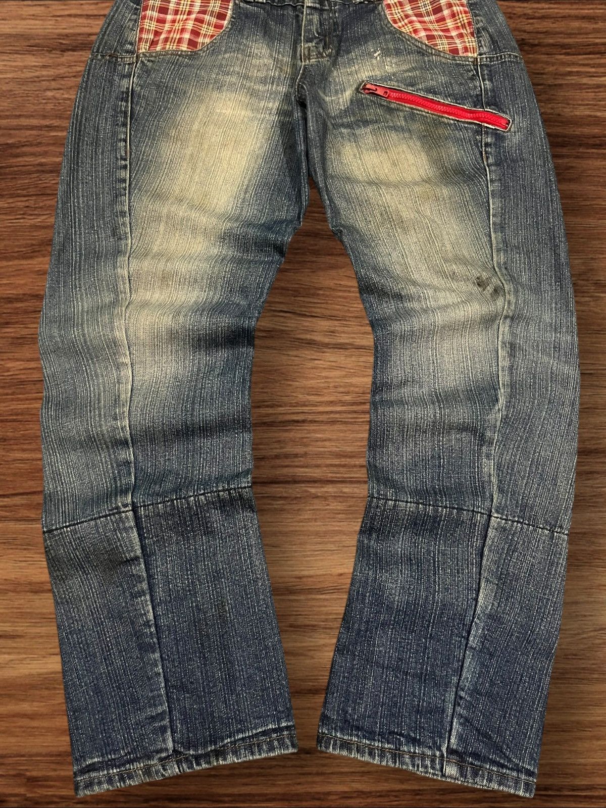 Japanese Brand Vintage Japanese Brand Double Waist Plaid Pocket Jeans Size US 31 - 8 Thumbnail