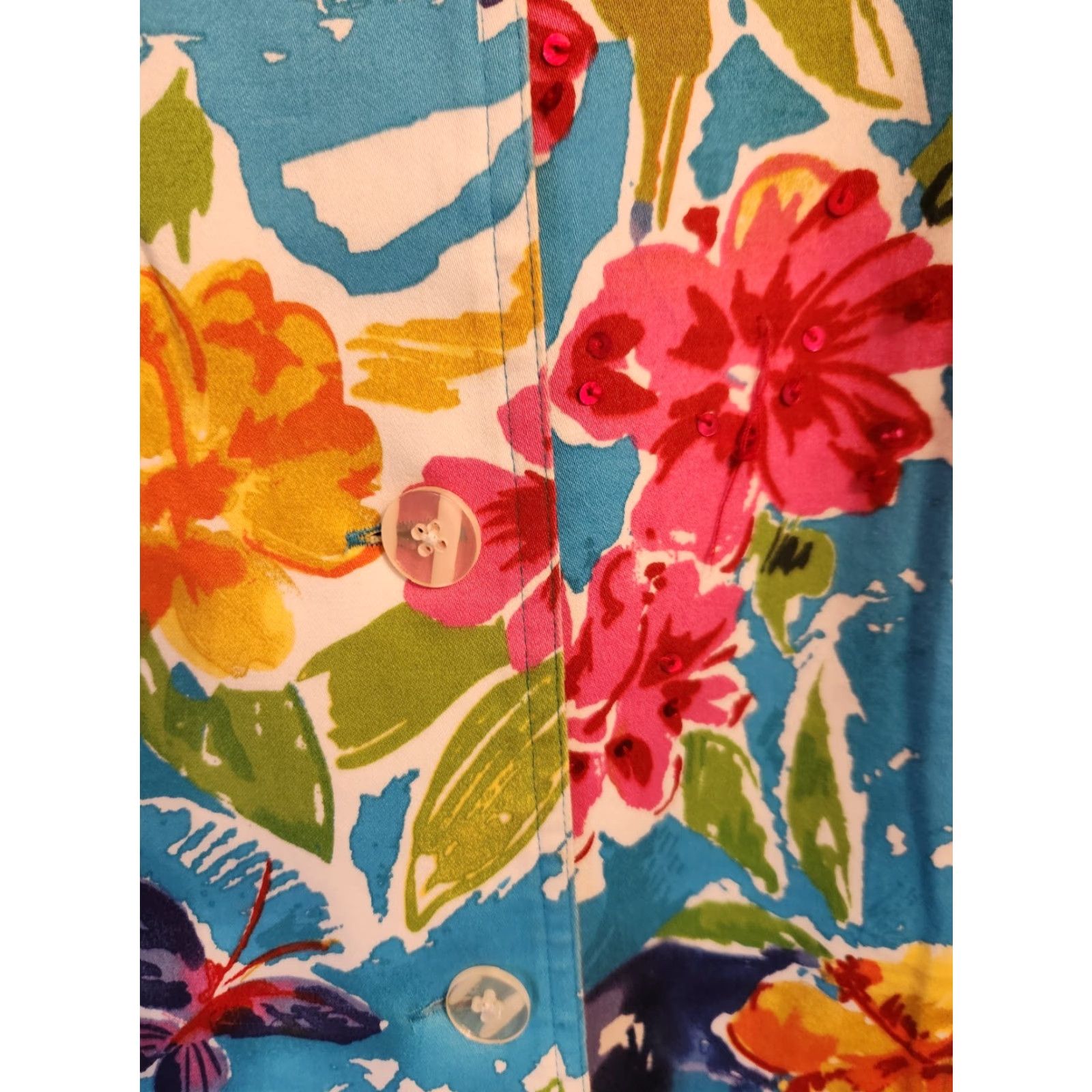 Laura Ashley Laura Ashley Jacket Multi-Color Tropical Floral Sequin Womens Medium All Seasons Casual Button Long Sleeve Cotton Blend Regular Fit » Size M / US 6-8 / IT 42-44 - 4 Thumbnail