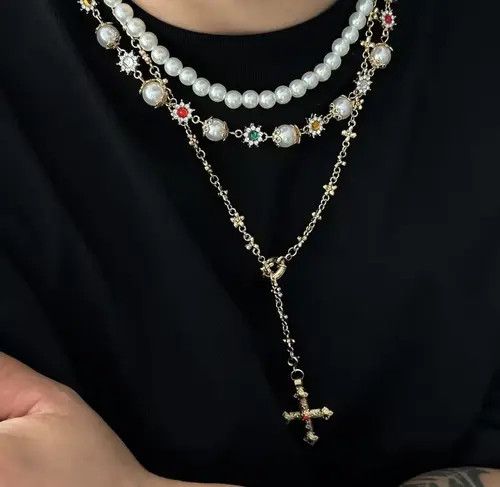VIBE 3Pcs/Set Creative Rhinestone Imitation Pearl Chain Necklace Size ONE SIZE - 3 Thumbnail