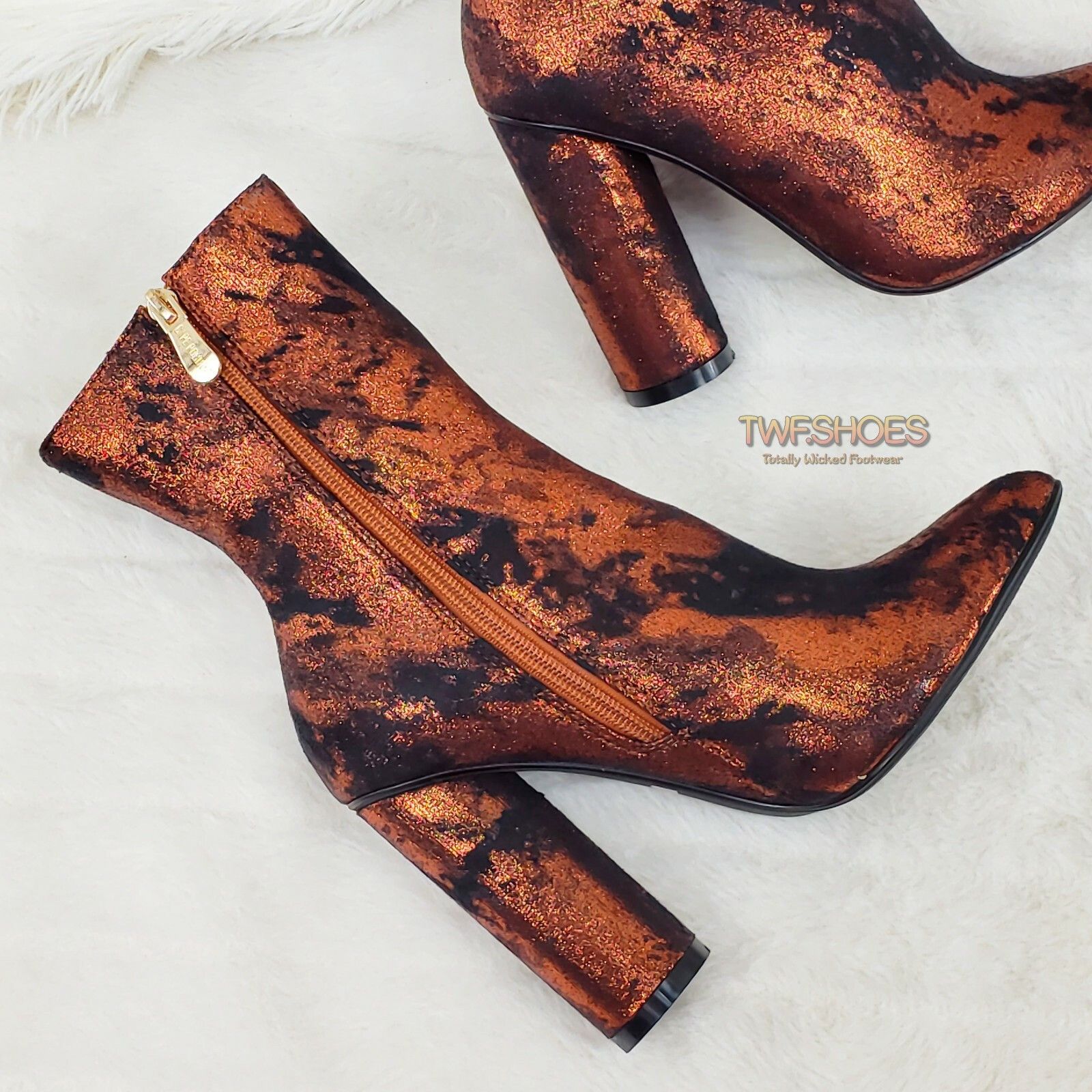 Other Paw Metallic Orange Rust Cylinder High Heel Ankle Boots Size Size US 6.5 / IT 36.5 - 2 Thumbnail