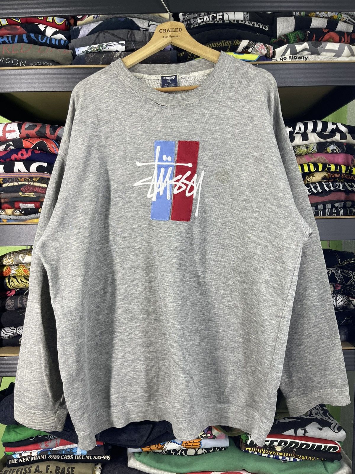 Stussy Thrashed Vintage 90's Stussy Embroidered Logo Sweatshirt Size US XL / EU 56 / 4 - 2 Thumbnail