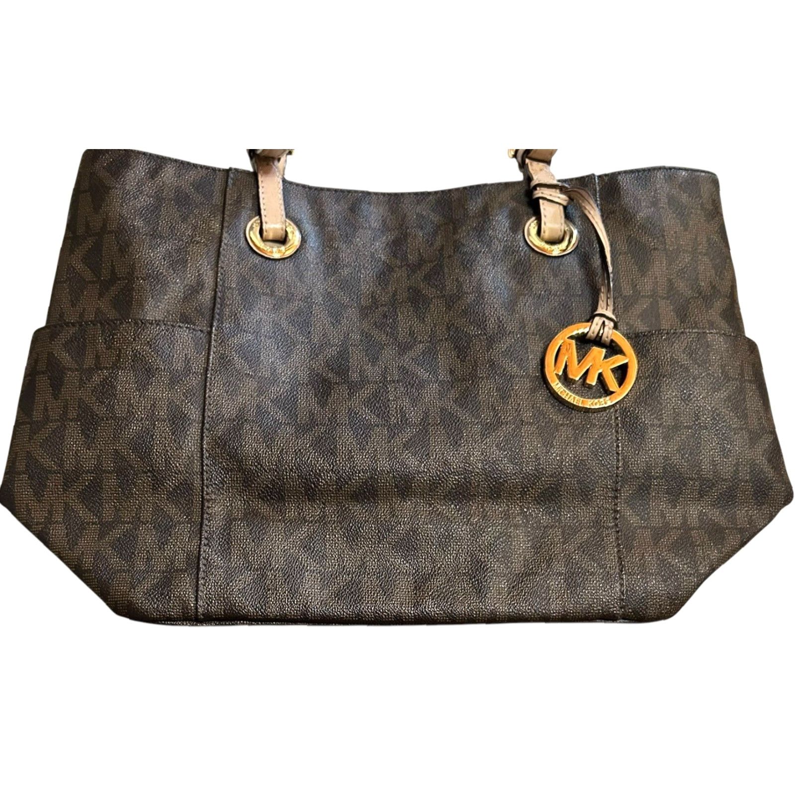 Vintage Michael Kors Jet Set Travel Brown Tote Shoulder HandBag Purse Women’s Leather Exterior Tote Bag Size ONE SIZE - 3 Thumbnail