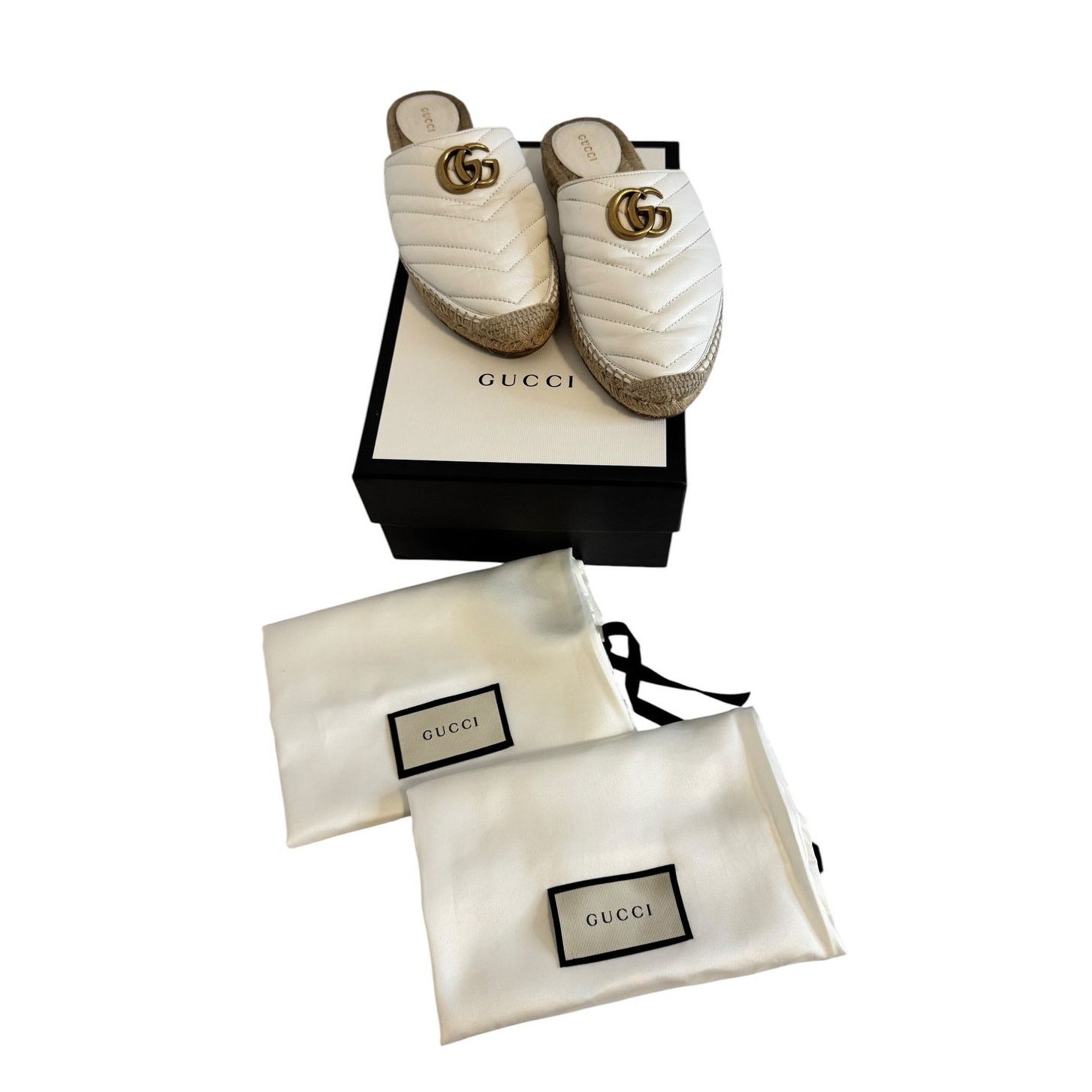Gucci Gucci GG Marmont Matelassé White Leather Espadrille Mules 39 Size US 9 / IT 39 - 1 Thumbnail