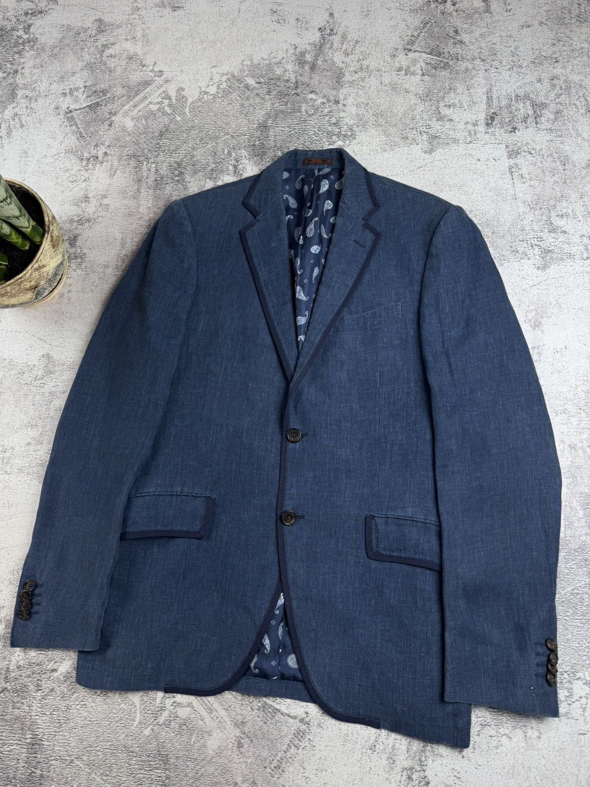 Etro Etro Milano 100% Linen 48R Size Classic Blue Men’s Blazer Jacket Trousers Suit Size 48R - 8 Thumbnail