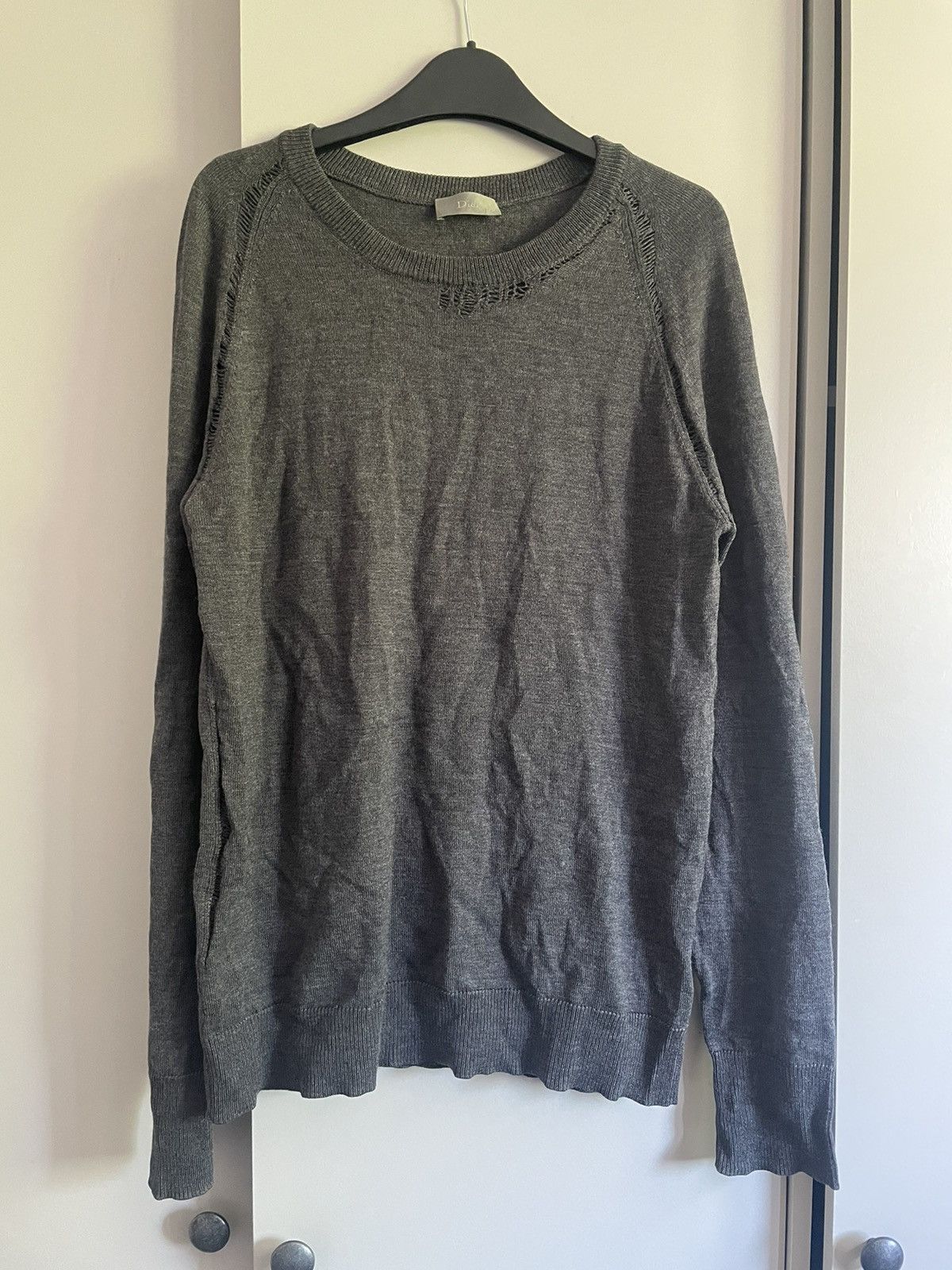 image of Dior Homme Ss07 Distressed Wool Jumper By Hedi Slimane in Grey, Men's (Size Small)