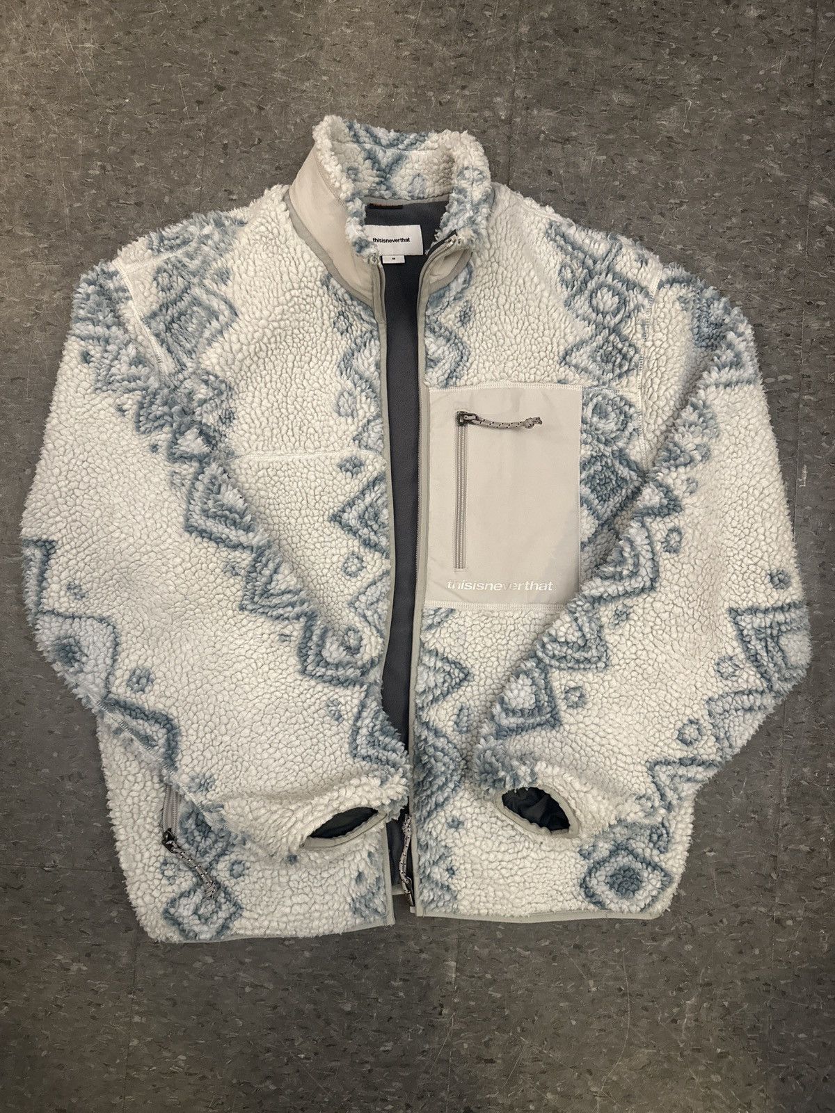 thisisneverthat RARE Korean BLUE & WHITE Patterned Fleece Size US M / EU 48-50 / 2 - 1 Thumbnail