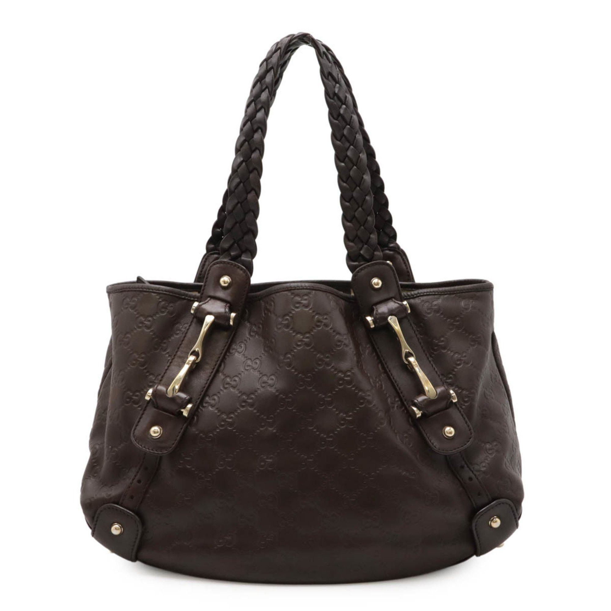 Gucci Guccissima Horsebit Shoulder Bag Leather Dark Brown 162900, Women's