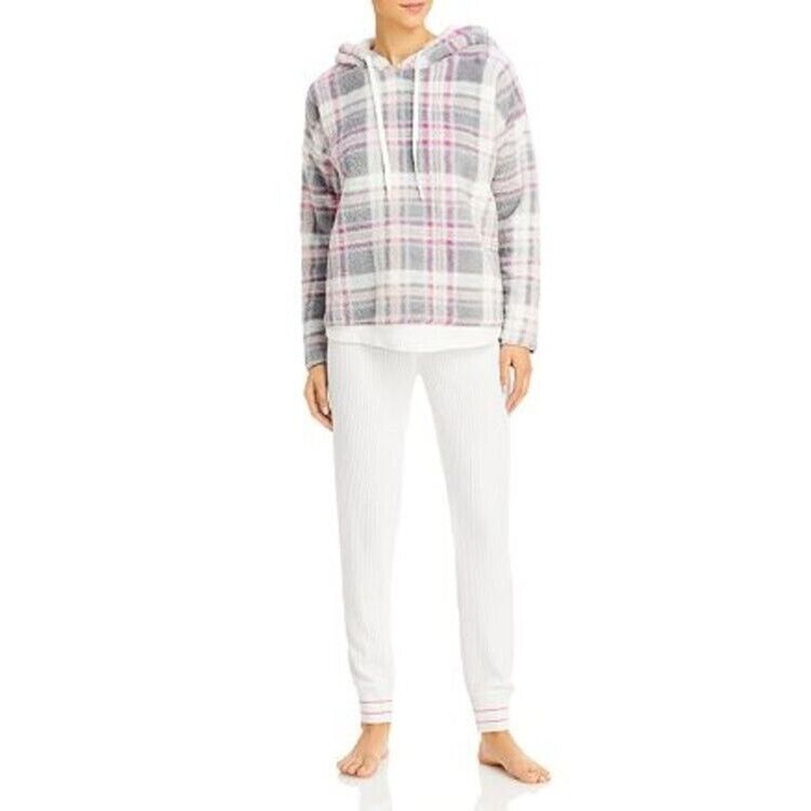 The Unbranded Brand Aqua Women Plaid Grey/Ivory Hooded Sweatshirt Size S Size S / US 4 / IT 40 - 1 Thumbnail