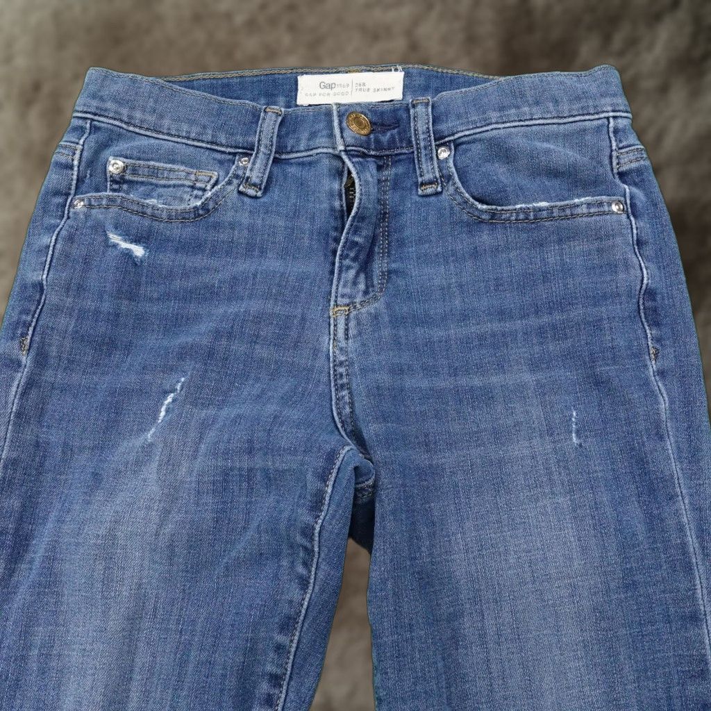 Gap VINTAGE GAP 1969 True Skinny Jeans Womens 26 Blue Mid Rise Distressed Stretch Denim Size 26" / US 2 / IT 38 - 1 Thumbnail