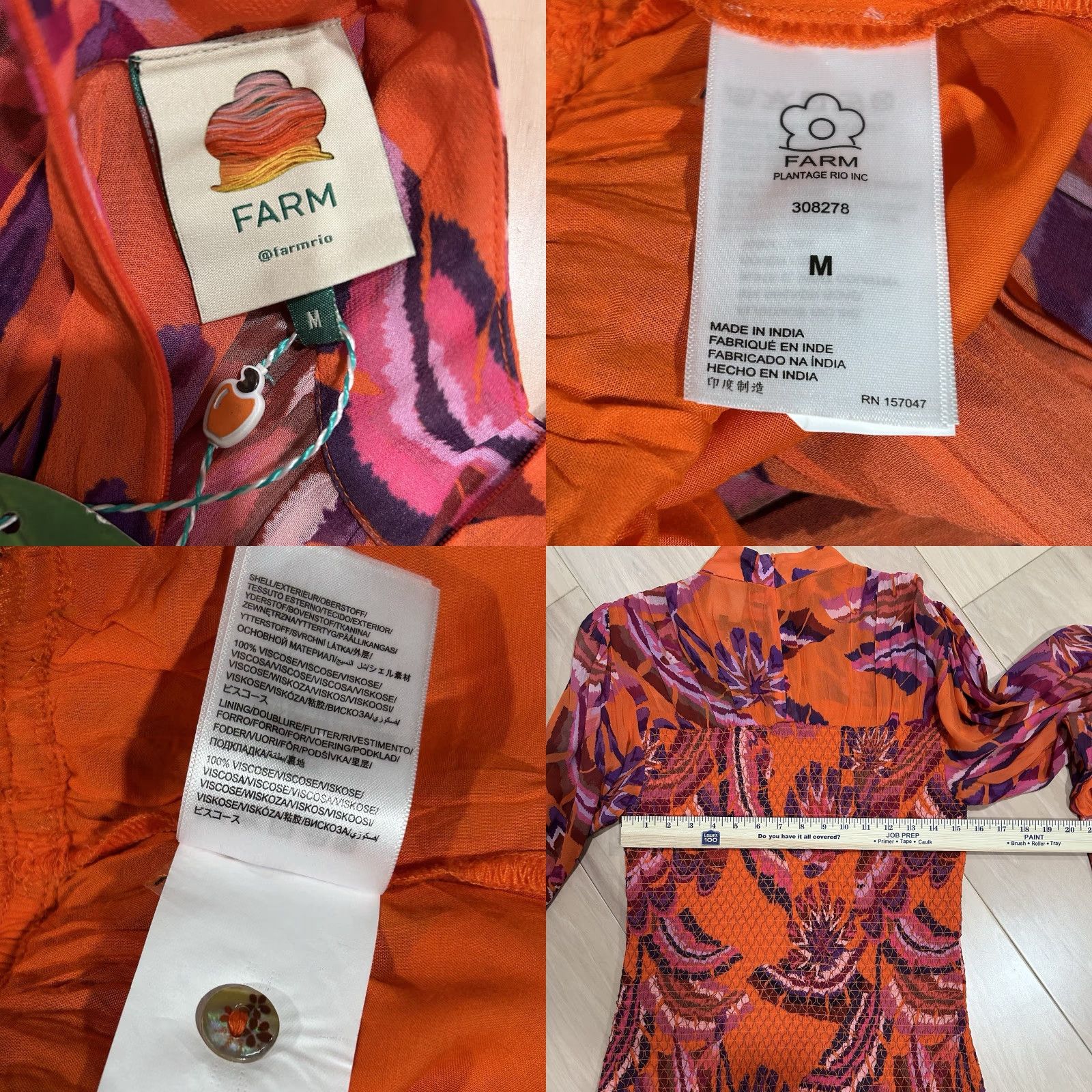 Farm Rio Farm Rio Floral Mini Dress Long Sleeve Women’s M Forest Orange Smocked Lined Viscose Dress Short Balloon Sleeve Women’s Medium Size M / US 6-8 / IT 42-44 - 8 Thumbnail