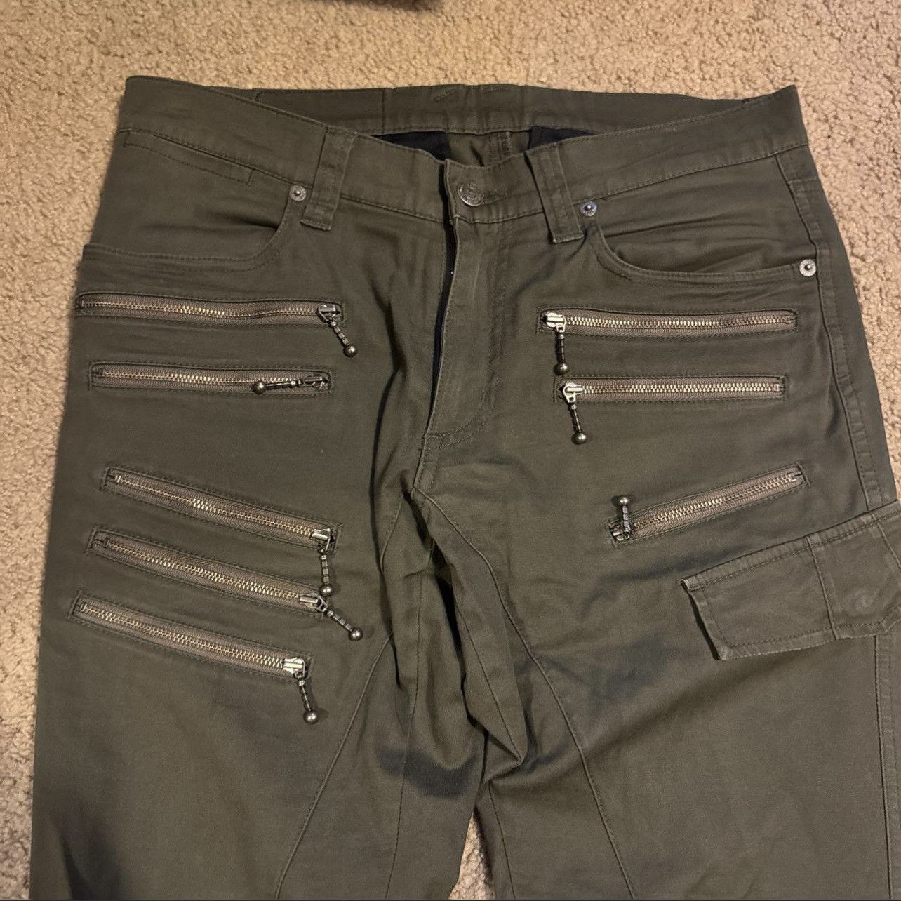 Tornado Mart Tornado Mart Green Biker Cargo Pants Size US 31 - 4 Thumbnail