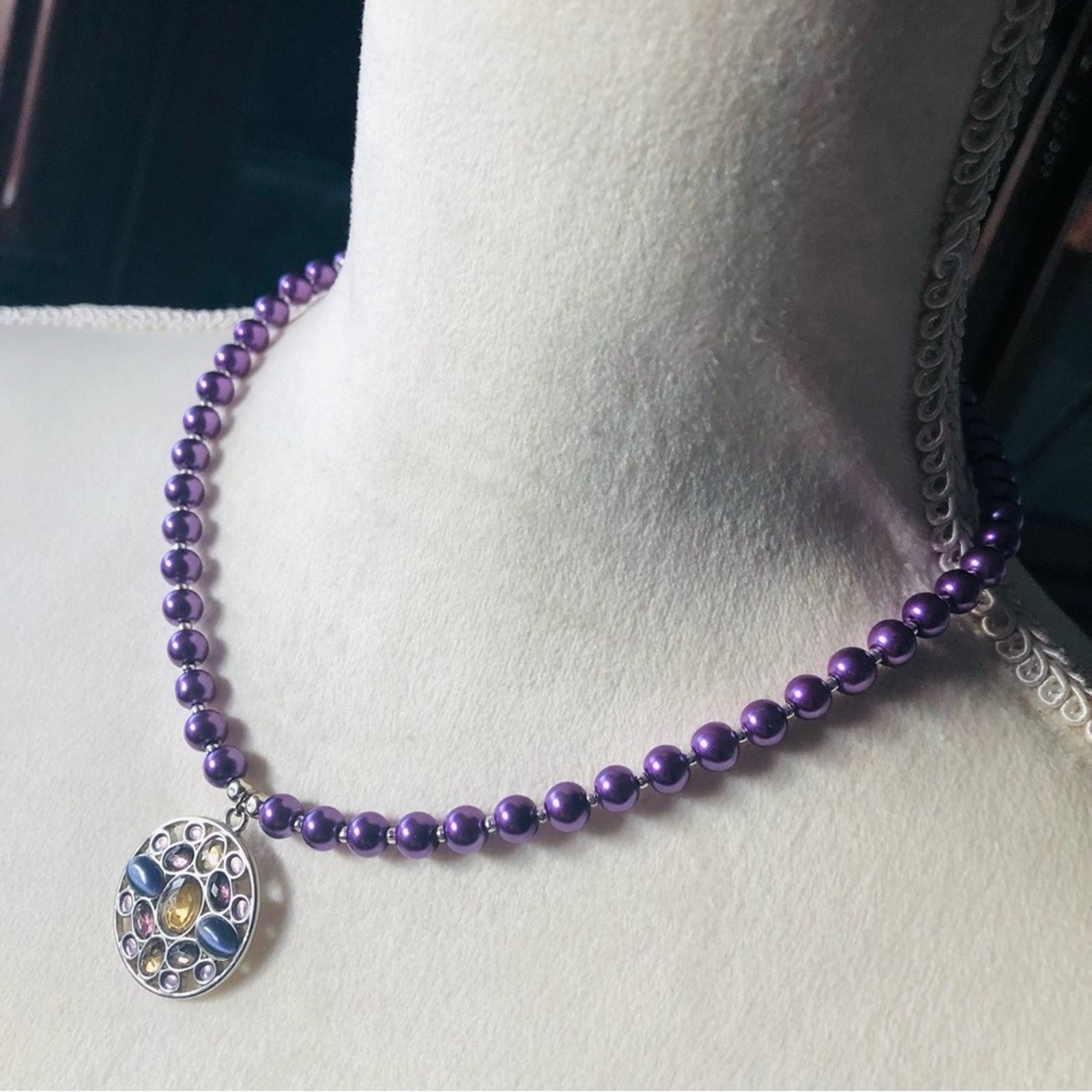 Handmade Handcrafted repurpose stone pendant Pearl necklace Size ONE SIZE - 4 Thumbnail