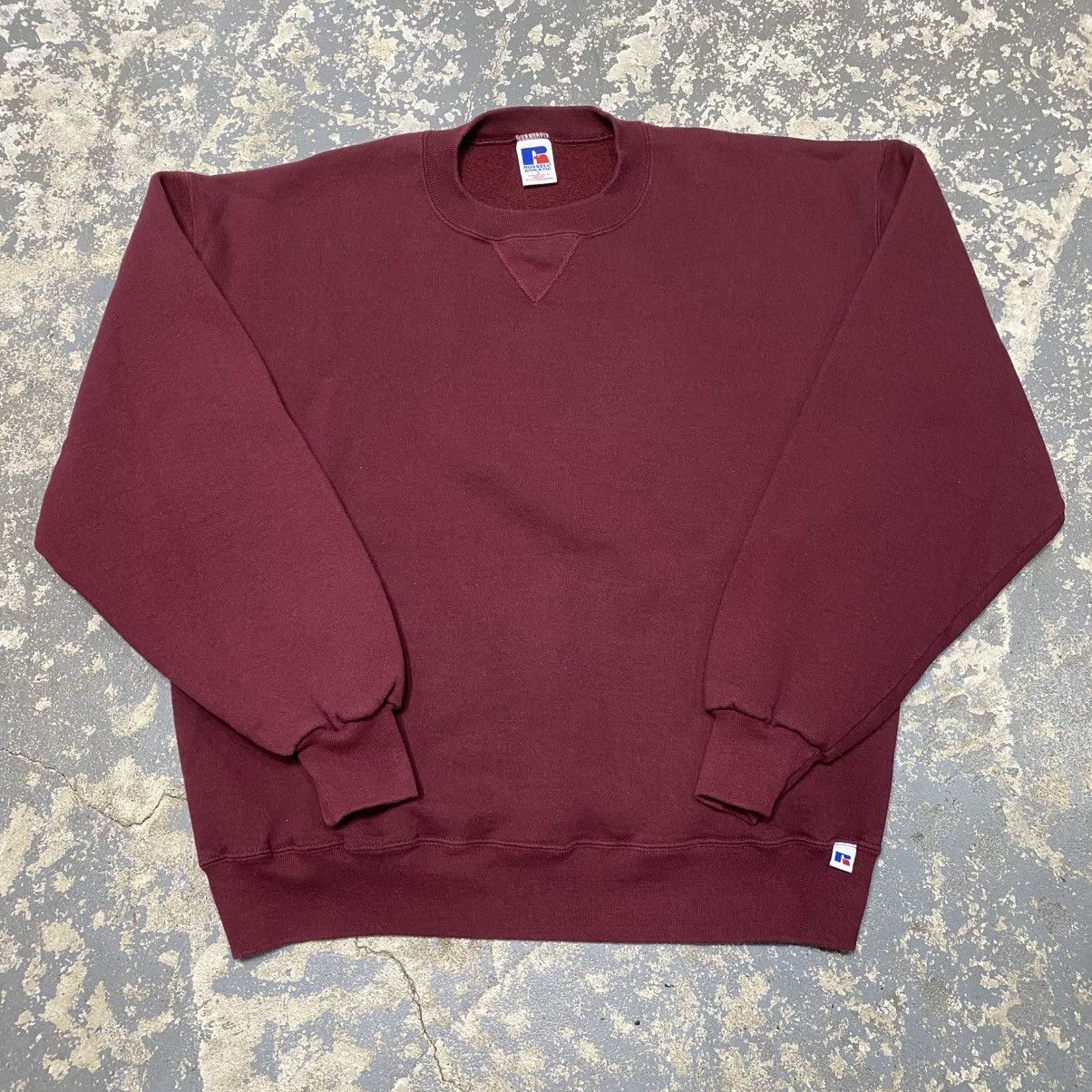 Russell Athletic × Vintage Vintage Russell Athletic Maroon Blank Boxy Crewneck Hoodie Size US L / EU 52-54 / 3 - 1 Thumbnail