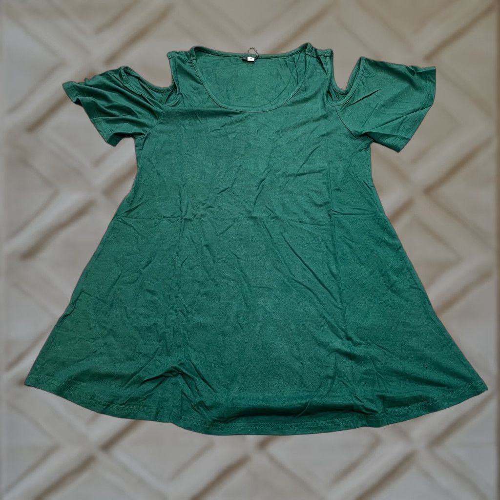 Vintage Prin Story Shirt Dress Tunic Womens Medium Green Short Cold Shoulder Sleeve New Size M / US 6-8 / IT 42-44 - 1 Thumbnail