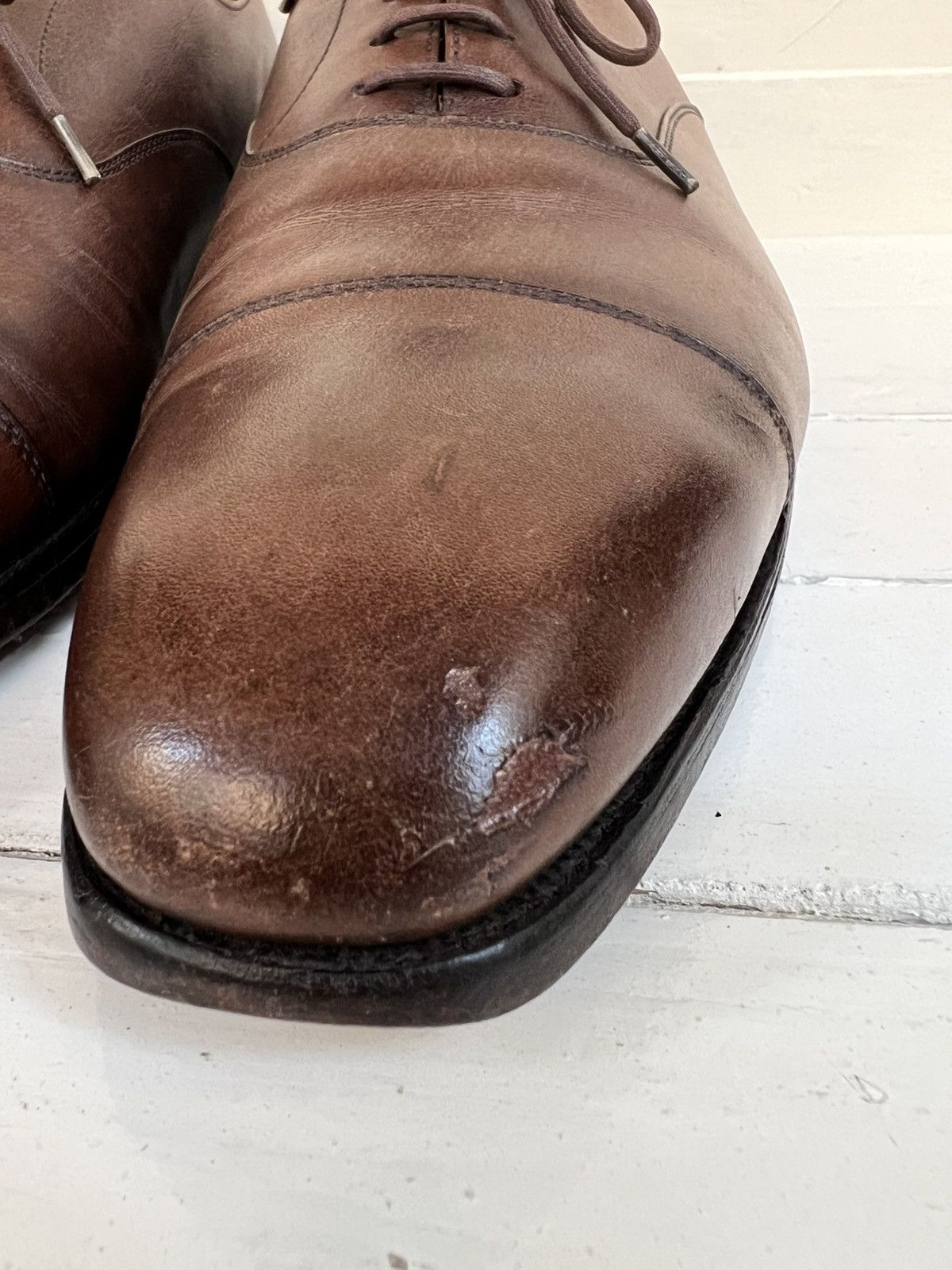 Crockett & Jones Crockett & Jones Hallam Brown Leather Cap-toe Balmoral Shoes Size US 9.5 / EU 42-43 - 10 Thumbnail