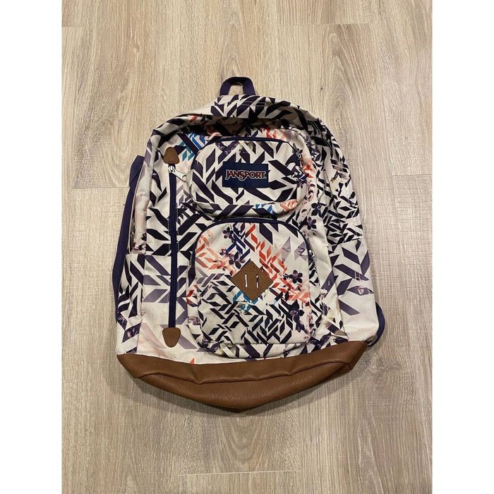 Jansport Vintage Jansport Brown Bottom Backpack White Purple Leather Grailed