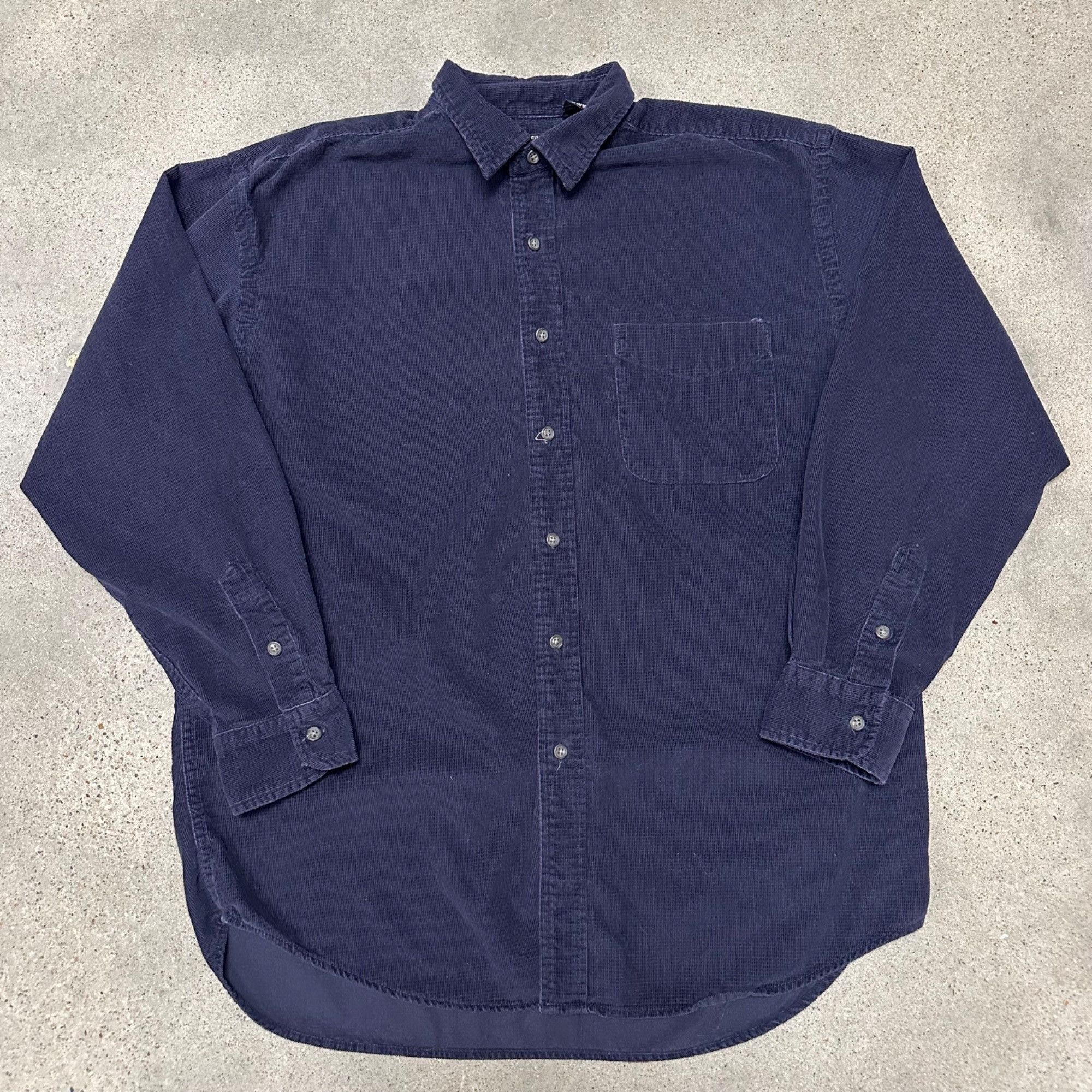 American Eagle Outfitters × Vintage Vintage American Eagle Micro Corduroy Button Up Shirt Navy Size US XL / EU 56 / 4 - 1 Thumbnail