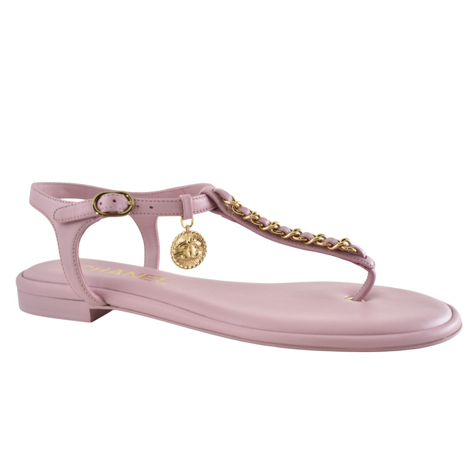 Chanel Chanel Lilac Pink Gold Chain Flat Thong Sandal 39.5 Size US 9.5 / IT 39.5 - 1 Thumbnail