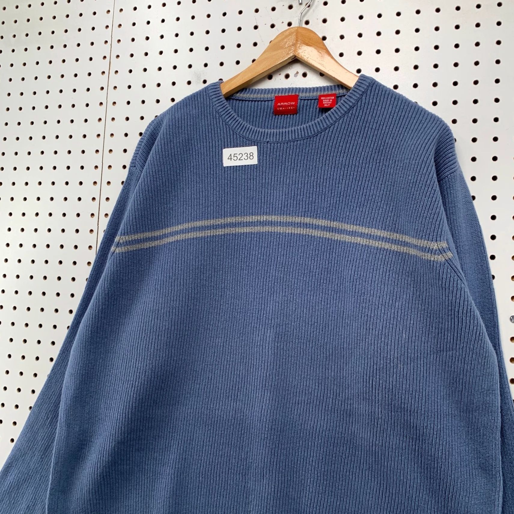 Arrow VINTAGE Arrow Knit Sweater Mens XL Tall XLT Blue Striped Rib Y2K Dad Size US XL / EU 56 / 4 - 4 Thumbnail