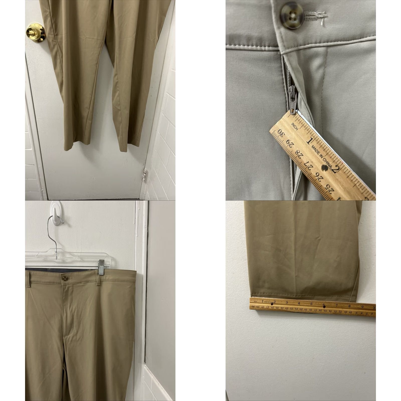 Hogan Ben Hogan Performance Pants Mens 42x30 Khakis Tan Beige Stretch Moisture Wicking UPF50 Zipper Button Flat Front 5-Pocket Travel Workwear Casual Golf Size US 42 / EU 58 - 8 Thumbnail