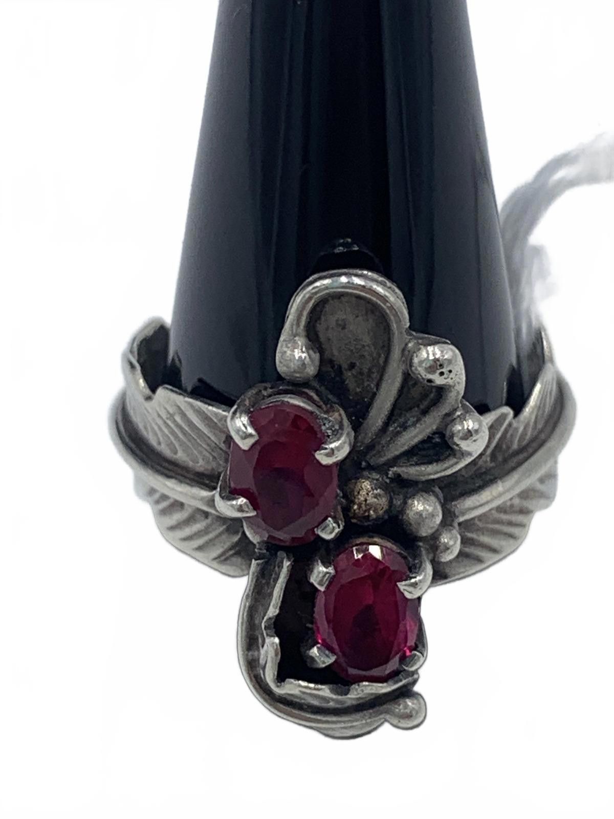 Other Rubies Set in Sterling Silver Native Floral & Feather Ring Size ONE SIZE - 4 Thumbnail