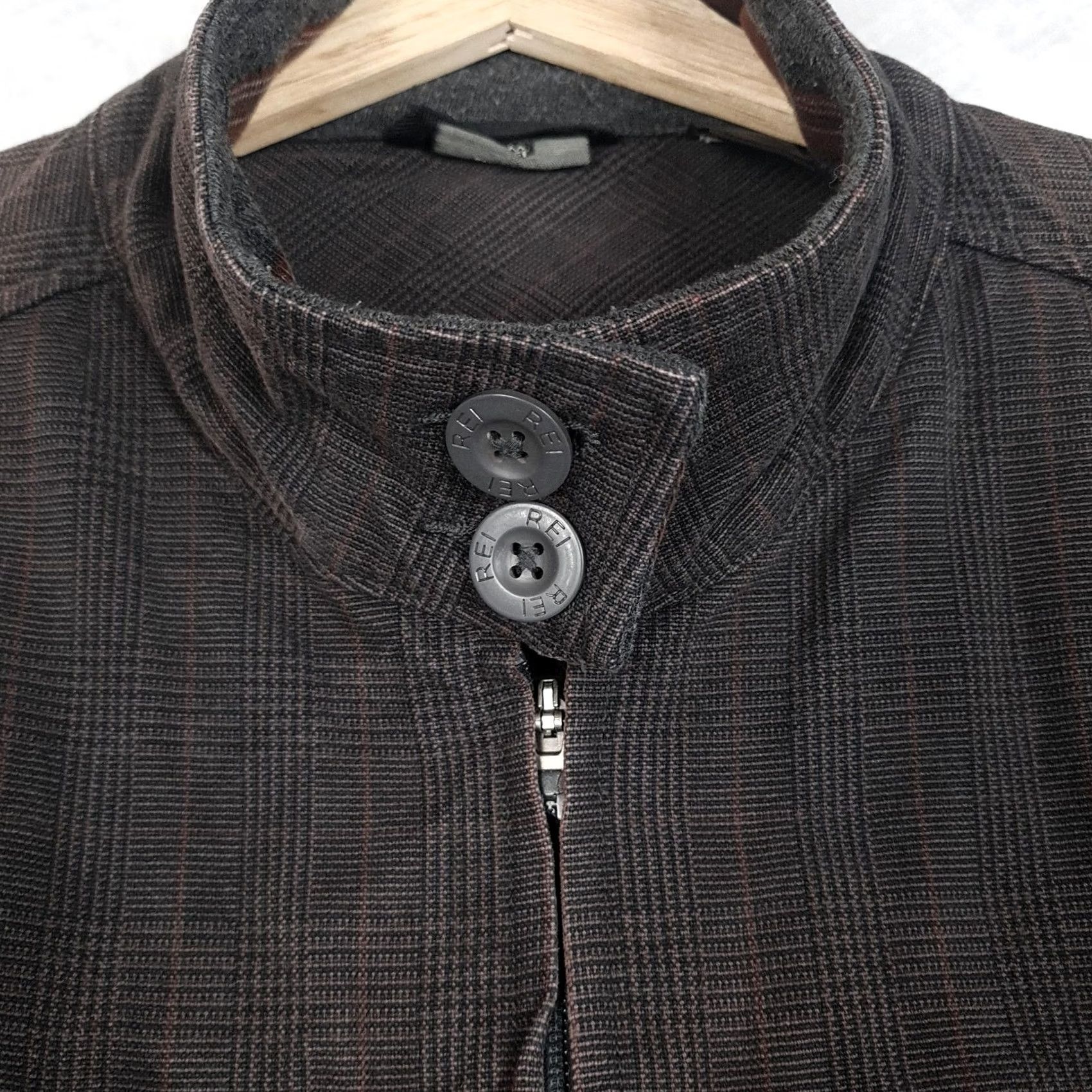 Vintage REI Mens Large Brown Plaid Organic Cotton Jacket Short Full Zip Lined Pockets Military Style Casual Travel Size US L / EU 52-54 / 3 - 2 Thumbnail