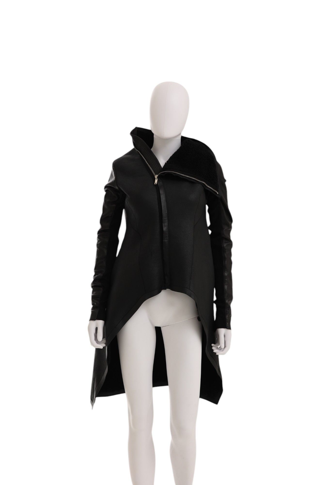 Rick Owens F/W 2009 "CRUST" Black Leather Asymmetric Coat Size M / US 6-8 / IT 42-44 - 3 Thumbnail