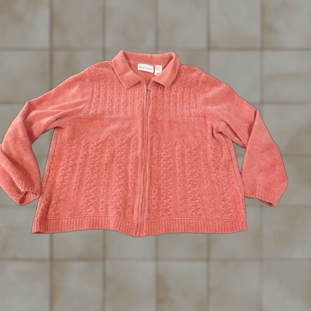 Vintage Alfred Dunner Pink Geometric Knit Sweater L Womens Regular Pullover Raglan Long Sleeve Chunky-Knit Acrylic Stretch Knit Geometric Design Vintage No Size L / US 10 / IT 46 - 1 Thumbnail